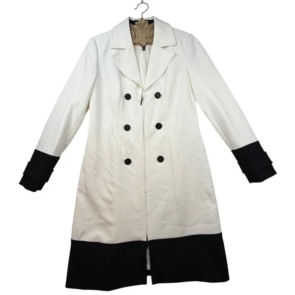 White House Black Market WHBM Trench Coat Blazer White Black XS classy preppy - Picture 2 of 10